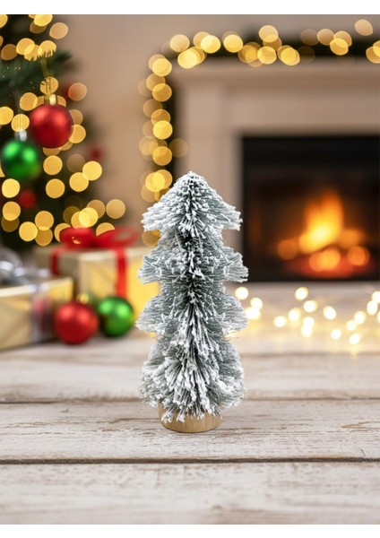 Mini Yılbaşı Ağacı Kar Kaplı Fırça Dallı Dekoratif Çam Ağacı 20 cm