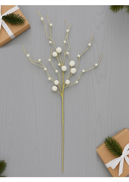 Yılbaşı Dekoru Inci Top Detaylı Dekoratif Dal Süsü 75 cm