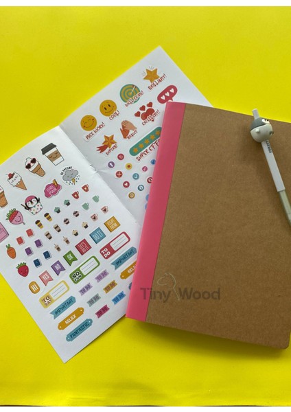 Çizgili Stickerli Kraft Kapak Defter Pembe 18,5*26 50 Yp. Kapağını Sen Tasarla fiyatları