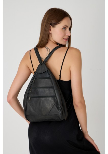 Özel Tasarım Hakiki Deri Sırt ve Kol Çantası Fonksiyonel Çanta