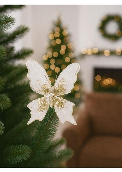 Yılbaşı Ağaç Süsü Dekoratif Altın Simli Pul Detaylı Kelebek 15 cm