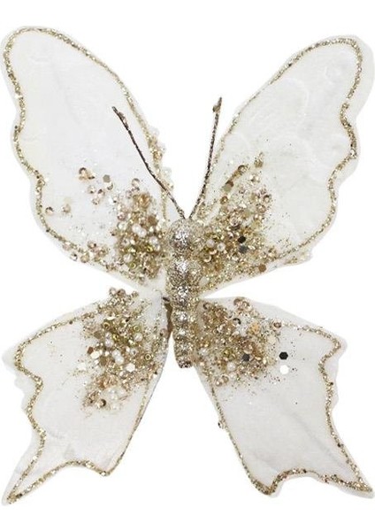 Yılbaşı Ağaç Süsü Dekoratif Altın Simli Pul Detaylı Kelebek 15 cm fiyatları