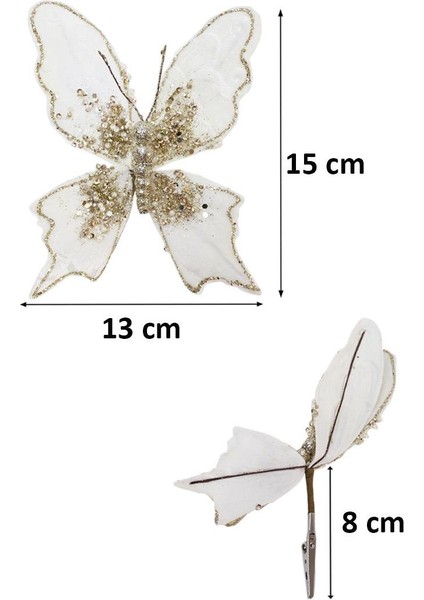 Yılbaşı Ağaç Süsü Dekoratif Altın Simli Pul Detaylı Kelebek 15 cm modelleri