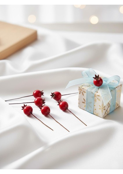 Yılbaşı Ağacı Süsleri Telli Mini Kokina Berry Dekoratif Çam Ağaç Süsü 16'lı