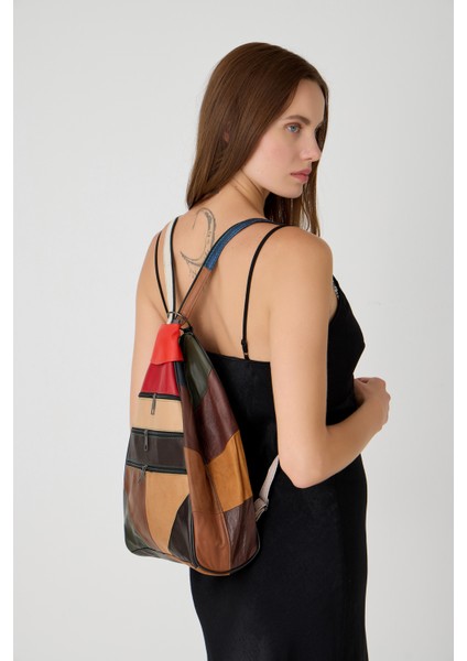 Özel Tasarım Hakiki Deri Sırt ve Kol Çantası Fonksiyonel Çanta