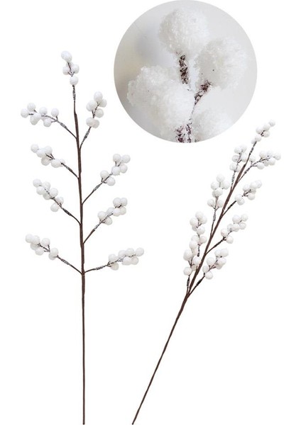 Yılbaşı Dekoru Kar Efektli Beyaz Top Detaylı Dekoratif Süs Dalı Beyaz 70 cm fiyatları