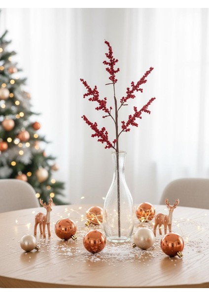 Yılbaşı Dekoru Minik Meyveli Kokina Berry Yapay Dal Kırmızı 58 Cm