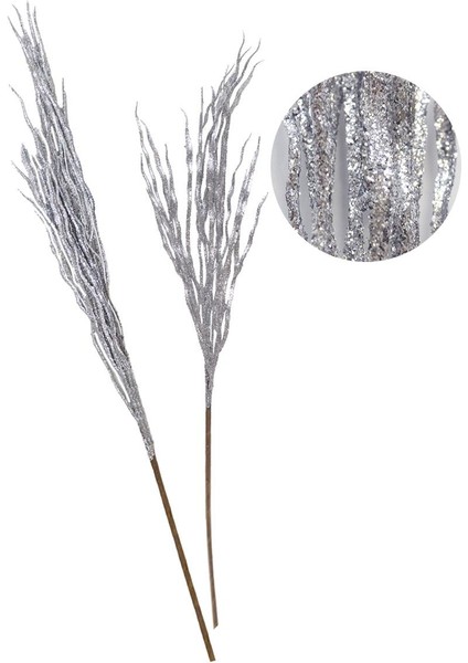 Gümüş Simli Yılbaşı Dekor Dalı – Silver Glitter Parlak Ağaç Süsü 70 cm modelleri