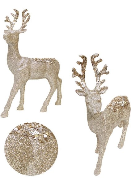 Yılbaşı Dekor Süsü Simli payet Detaylı Dekoratif geyik ŞAMPANYA 23X32 cm fırsatları