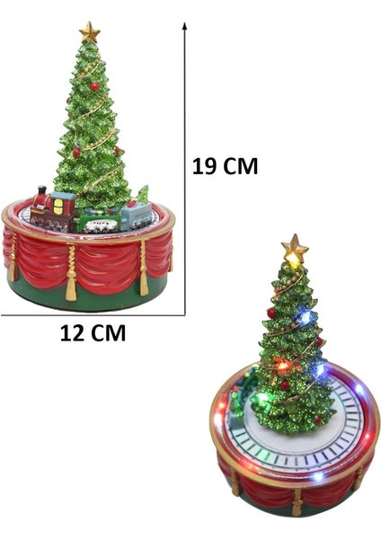 Yılbaşı Hediyelik Dekor Süsü Hareketli Işıklı Yılbaşı Ağacı Müzik Kutusu 19 Cm modelleri