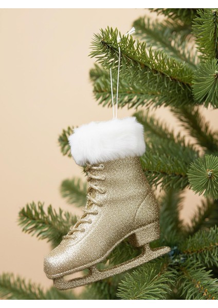 Yılbaşı Ağacı Süsü Altın Simli Kürk Detaylı Paten Dekoratif Süs 17 cm fiyatları