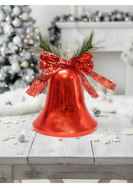 Yılbaşı Dekoru Büyük Boy Çan Dekoratif Süsleme Aksesuarı Kırmzı 28 cm