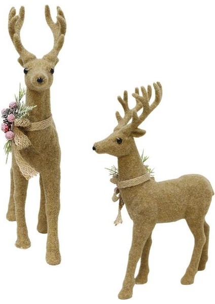 Yılbaşı Dekor Süsü Dekoratif Kurdeleli Flok Kaplama Geyik 20X34 cm fiyatları