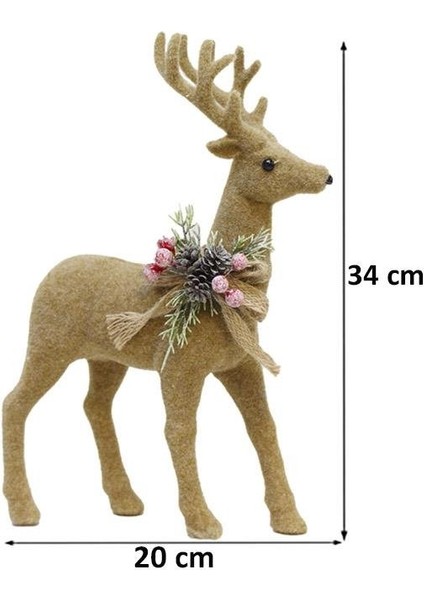 Yılbaşı Dekor Süsü Dekoratif Kurdeleli Flok Kaplama Geyik 20X34 cm modelleri