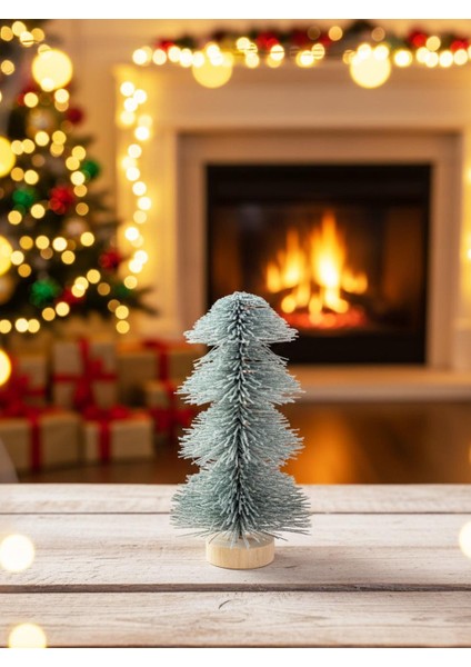 Mini Yılbaşı Ağacı Karlı Fırça Dallı Dekoratif Çam Ağacı 20 cm