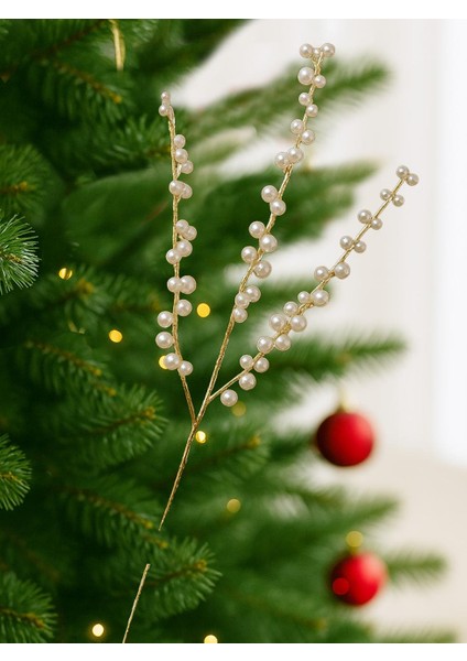 Yılbaşı Dekoru Altın Gövdeli Incili Dekoratif Süs Dalı 75 cm