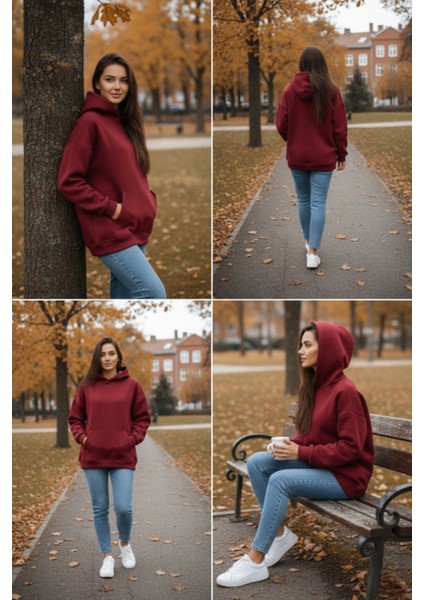 Kadın Oversize % 100 Pamuk Içi Polarlı Yumuşak Dokulu Basic Kapüşonlu Sweatshirt modelleri