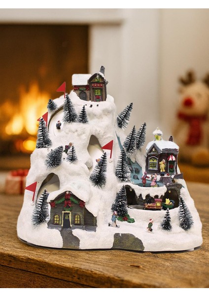 Yılbaşı Dekoru Işıklı Müzikli Hareketli Karlı Dağ Köyü Dekor Süsü 26 cm