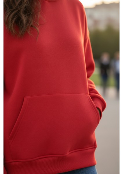 Kadın Oversize % 100 Pamuk Içi Polarlı Yumuşak Dokulu Basic Kapüşonlu Sweatshirt fiyatları