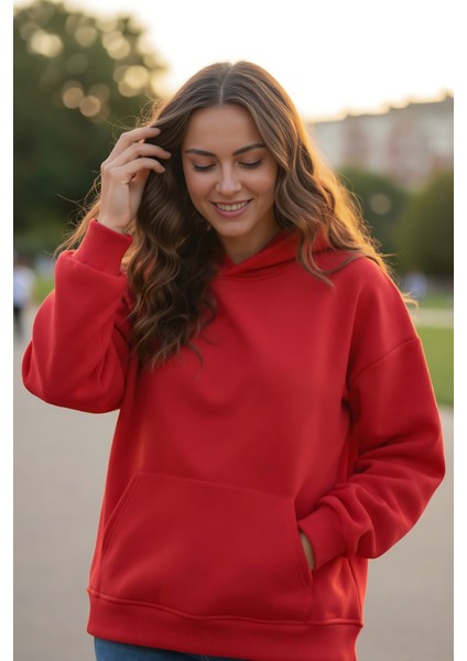 Kadın Oversize % 100 Pamuk Içi Polarlı Yumuşak Dokulu Basic Kapüşonlu Sweatshirt modelleri