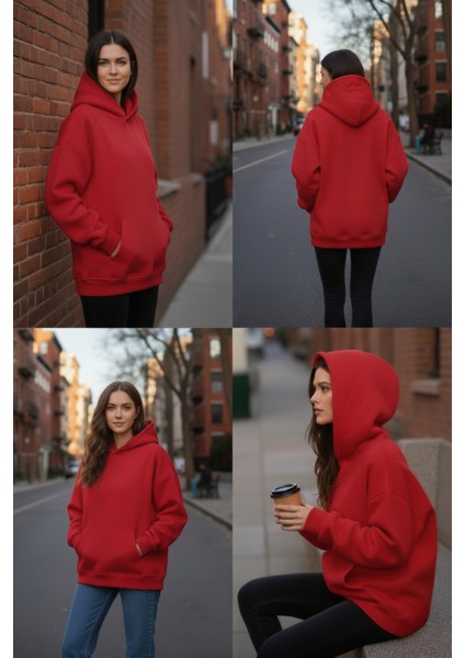 Kadın Oversize % 100 Pamuk Içi Polarlı Yumuşak Dokulu Basic Kapüşonlu Sweatshirt fırsatları