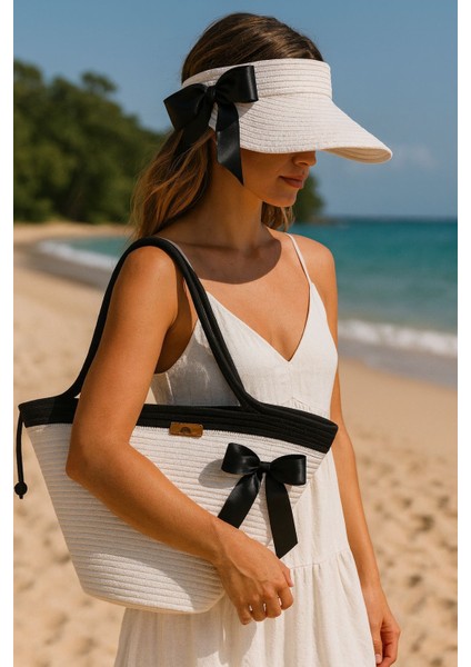 Kadın Hasır Çanta ve Şapka Set