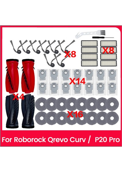 Qrevo Curv / P20 Pro Elektrikli Süpürge Ataşmanları Için 52 Parça Yedek Parça Ana Yan Fırçalar Toz Torbaları Paspas Pedleri Filtreler (Yurt Dışından)