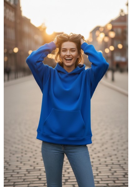 Kadın Oversize % 100 Pamuk Içi Polarlı Yumuşak Dokulu Basic Kapüşonlu Sweatshirt fiyatları