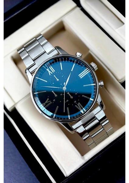 Premium Infinity Ipc Kaplama Gümüş Lacivert Erkek Kol Saati