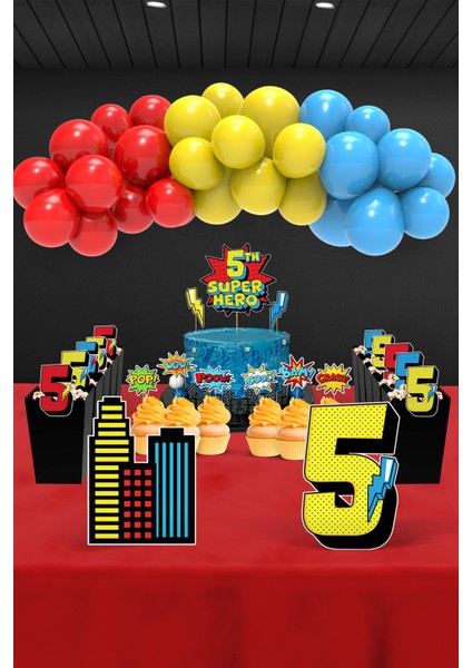 Süper Kahraman Temalı 5 Yaş Doğum Günü Parti Seti (Spiderman, Batman, Superman Uyumlu) - Midi