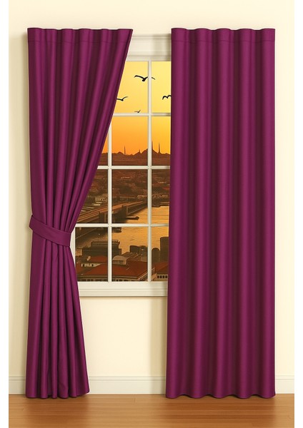 Mor Işık Geçirmez Termal Kornişli Blackout Karartma Saten Perde Enxboy