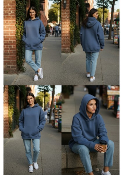 Kadın Oversize % 100 Pamuk Içi Polarlı Yumuşak Dokulu Basic Kapüşonlu Sweatshirt fiyatları