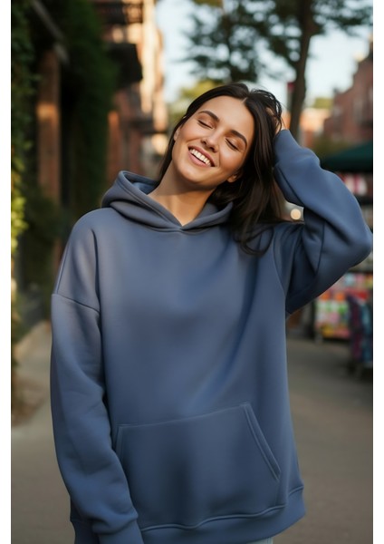 Kadın Oversize % 100 Pamuk Içi Polarlı Yumuşak Dokulu Basic Kapüşonlu Sweatshirt fırsatları