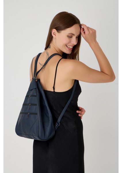 Özel Tasarım Hakiki Deri Sırt ve Kol Çantası Fonksiyonel Çanta