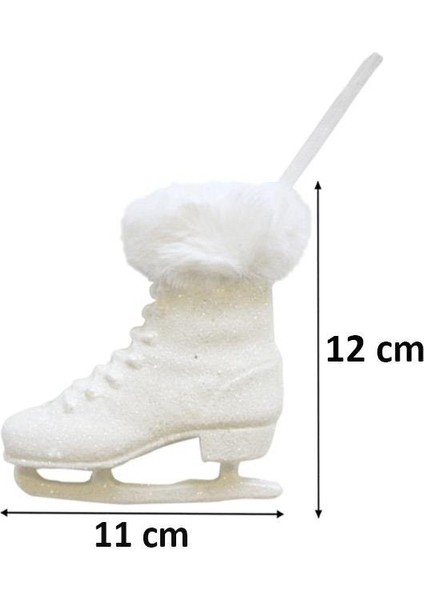 Yılbaşı Ağaç Süsleri Simli Kürk Detaylı Paten Dekoratif Süs Beyaz 12 cm 2'li modelleri