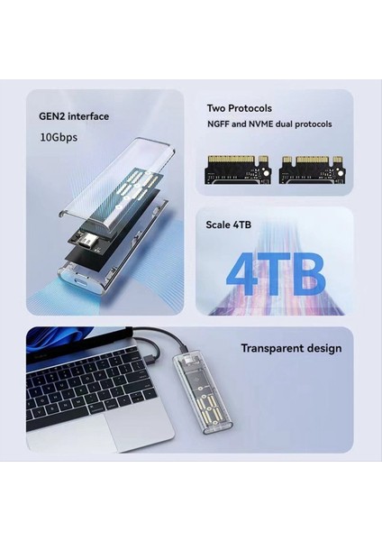 M2 SSD Muhafaza M 2 Nvme+Ngff Çift Protokol SSD Muhafaza USB 3 2 Gen2 10GBPS Pc C Için Şeffaf Harici Sürücü Kılıfı (Yurt Dışından) modelleri