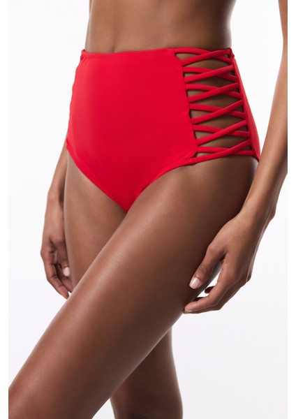 Kırmızı High Fashion Yüksek Bel Bikini Altı