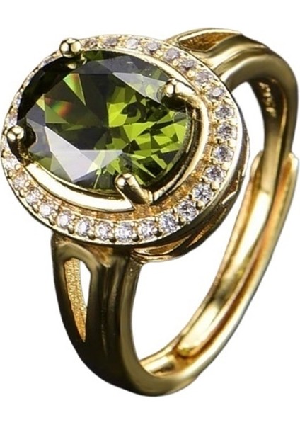 Kadınlar Için Oval Zeytin Yeşili Zirkon Yüzük 18 Ayar Altın Açık Yüzük (Yurt Dışından) fiyatları