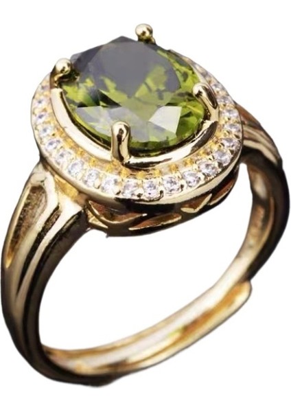 Kadınlar Için Oval Zeytin Yeşili Zirkon Yüzük 18 Ayar Altın Açık Yüzük (Yurt Dışından) modelleri