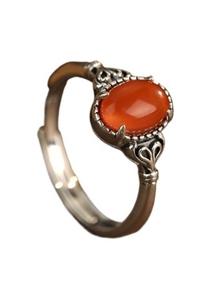 S925 Gümüş Kırmızı Akik Yüzük Kadınlar Için Yüksek Açılımlı Ayarlanabilir Yüzük (Yurt Dışından)