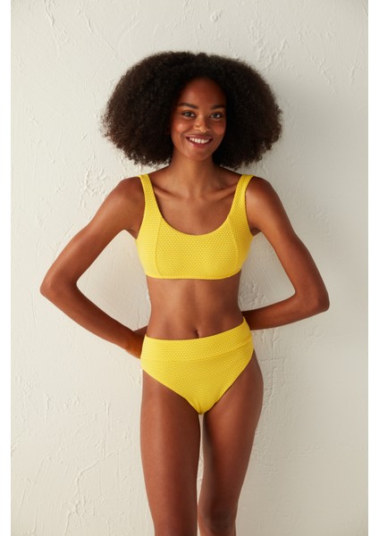 Sarı Mimosa Vintage Yüksek Bel Bikini Altı