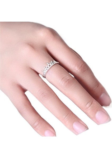 S999 Saf Gümüş Yüzük Kadın Taç Düz Yüzük Parmağı Yüzük Kız Arkadaşı Için (Yurt Dışından) fırsatları