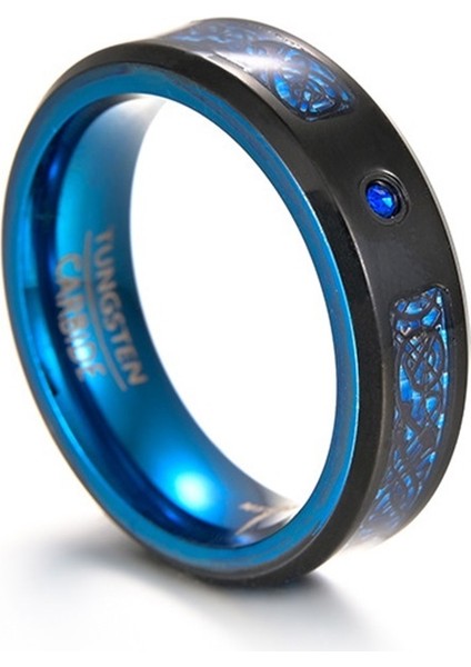 Yarım Daire Zirkon Taşlı Ejderha Desenli Yüzük Iki Renkli Erkek Yüzüğü (Beden: 9) (Yurt Dışından)