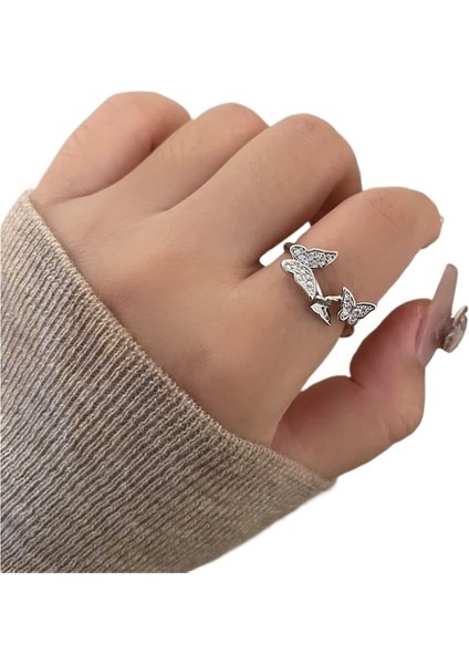 Kelebek Zirkon Açık Ayarlanabilir Yüzük Tatlı Yüzük (Yurt Dışından)