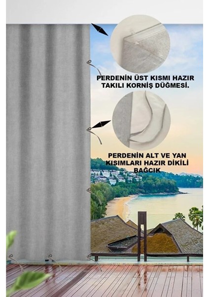 Gri Su Geçirmez Kornişli Bağcıklı Balkon Perdesi Branda Enxboy fiyatları