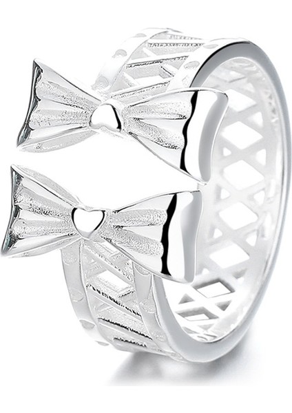 S925 Gümüş Sevimli Fiyonk Içi Boş Tasarım Açık Yüzük (Yurt Dışından)