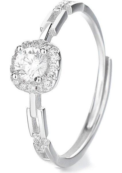 Kadınlar Için 925 Ayar Gümüş Kare Tam Elmas Yüzük (Yurt Dışından)