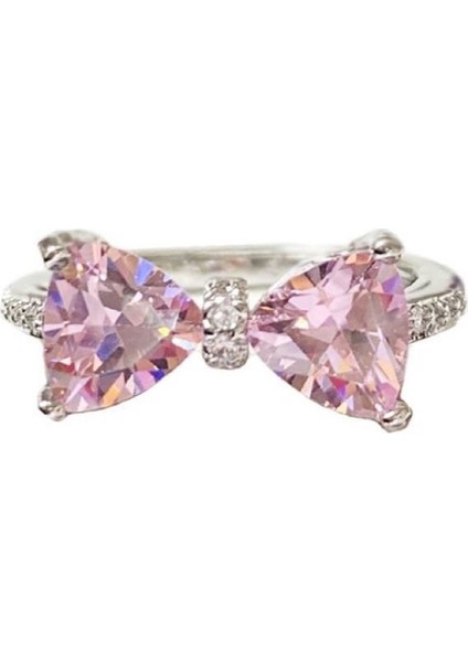 Pembe Fiyonk Zirkon Yüzük Kadın Yüzüğü Açık Ayarlanabilir Işaret Parmağı Yüzüğü (Yurt Dışından)