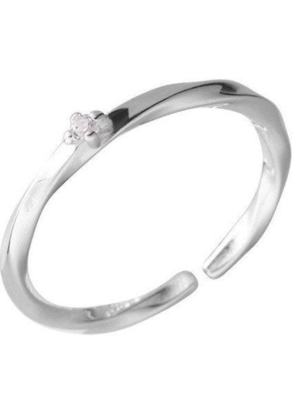 S925 Ayar Gümüş Mobius Yüzük Kadın Dalga Tek Elmas Ince Açık Serçe Parmak Yüzük (Yurt Dışından)