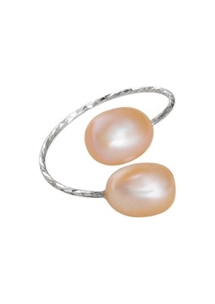 S925 Gümüş Doğal Tatlı Su Incisi Yüzük 14K Altın Çift Inci Yüzük (Yurt Dışından)